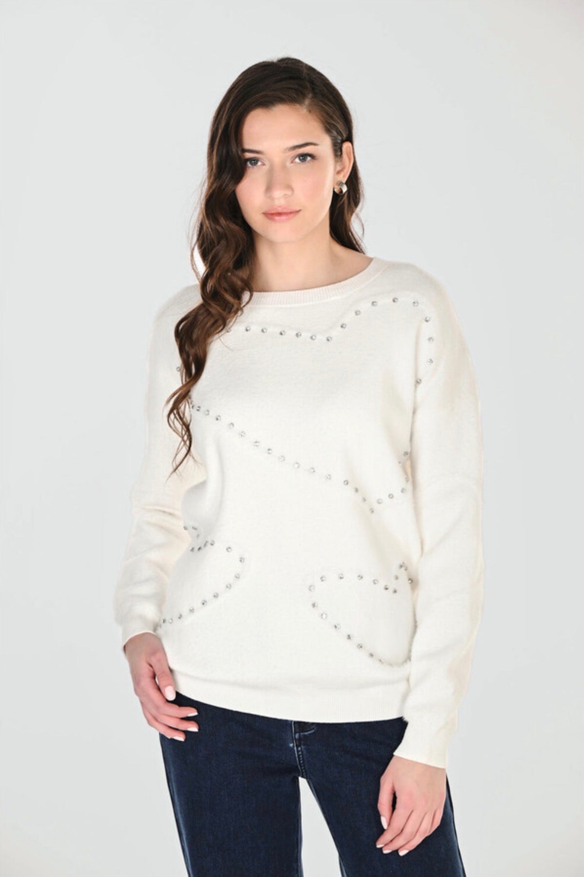 Frank Lyman Crew Neck Jewel Pullover Offwhite 263755