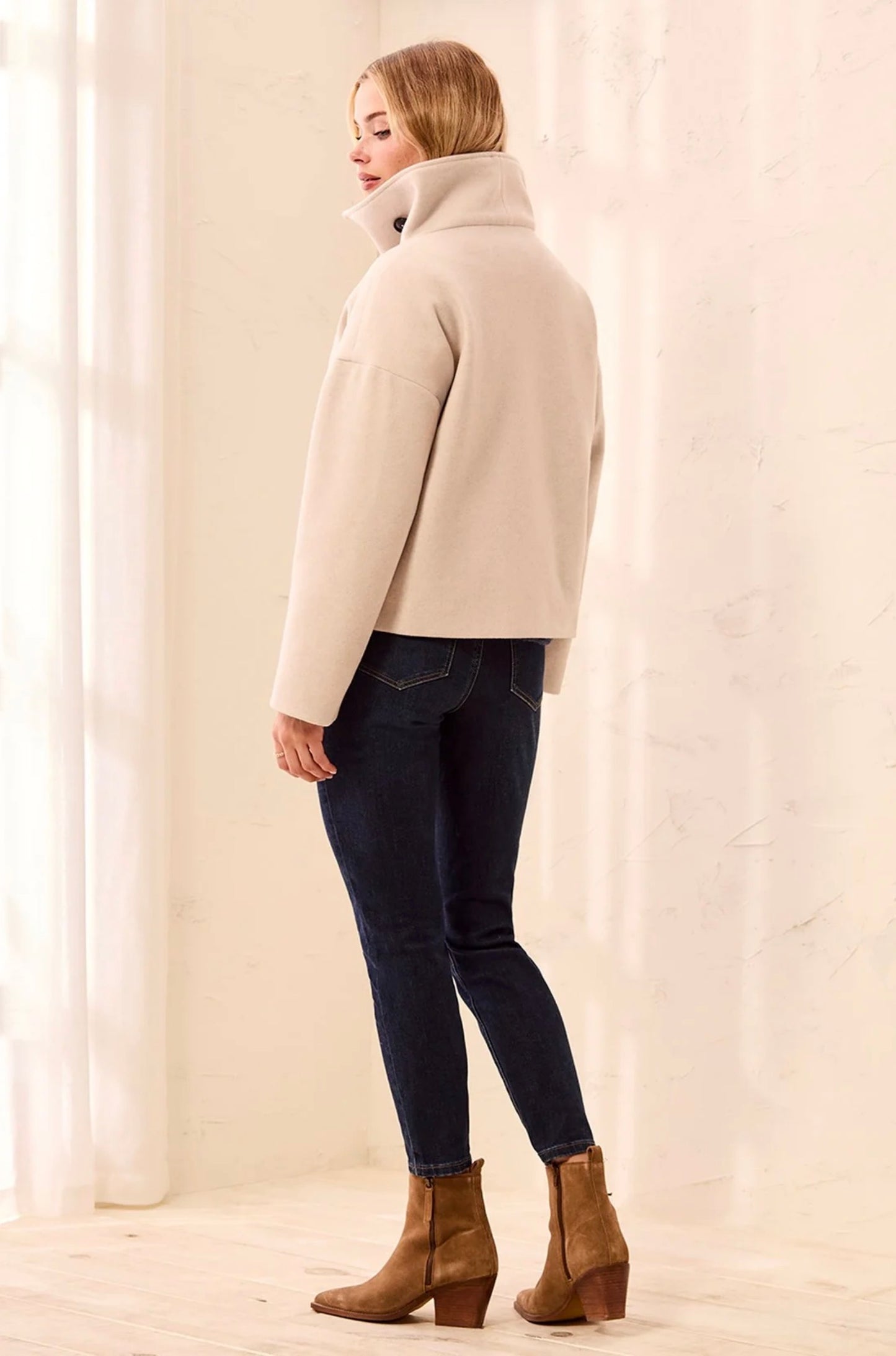 Tribal Funnel Neck Jacket Antique White