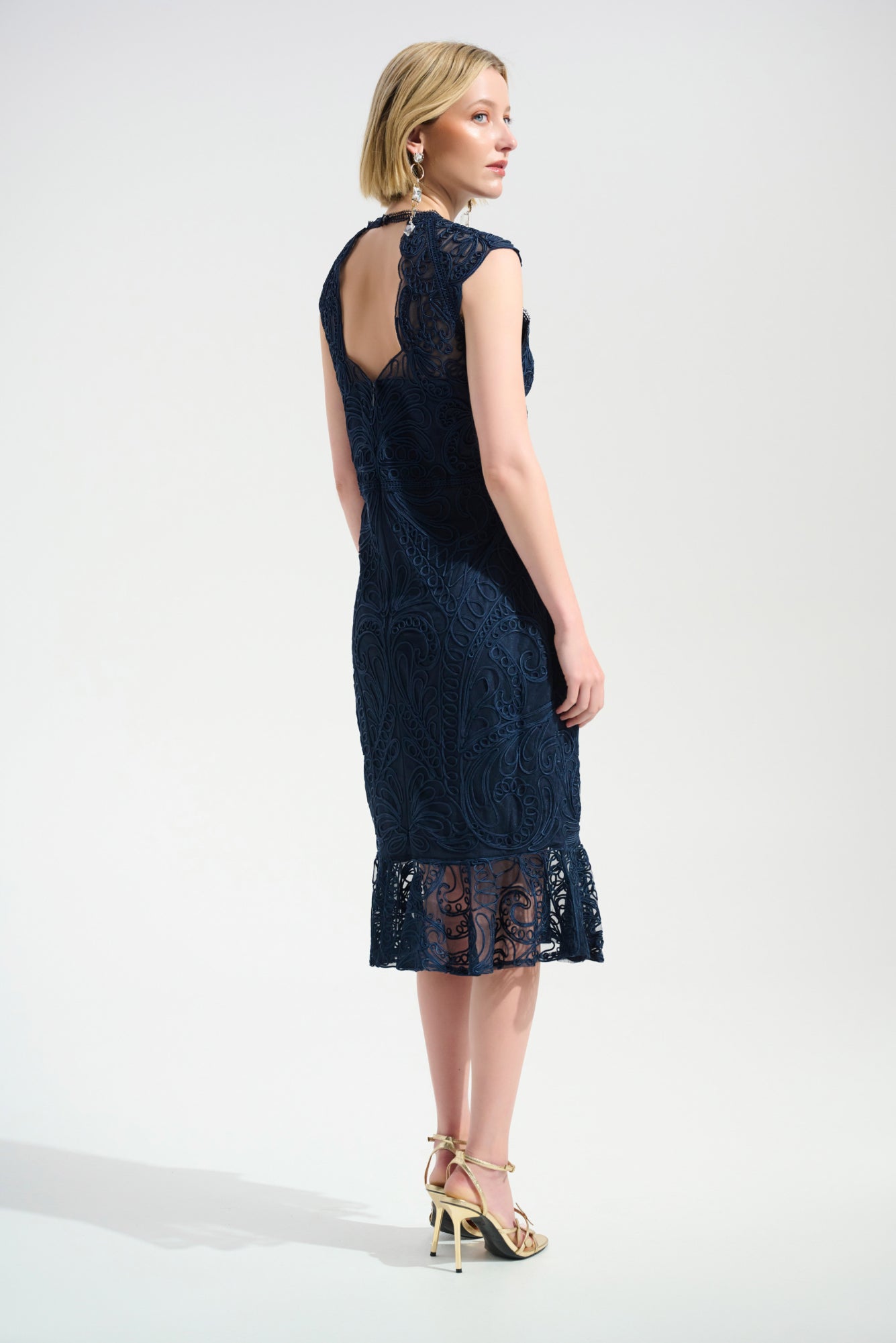 Joseph Ribkoff Guipure Soutache Trumpet Dress With Ruffle Hem 261740