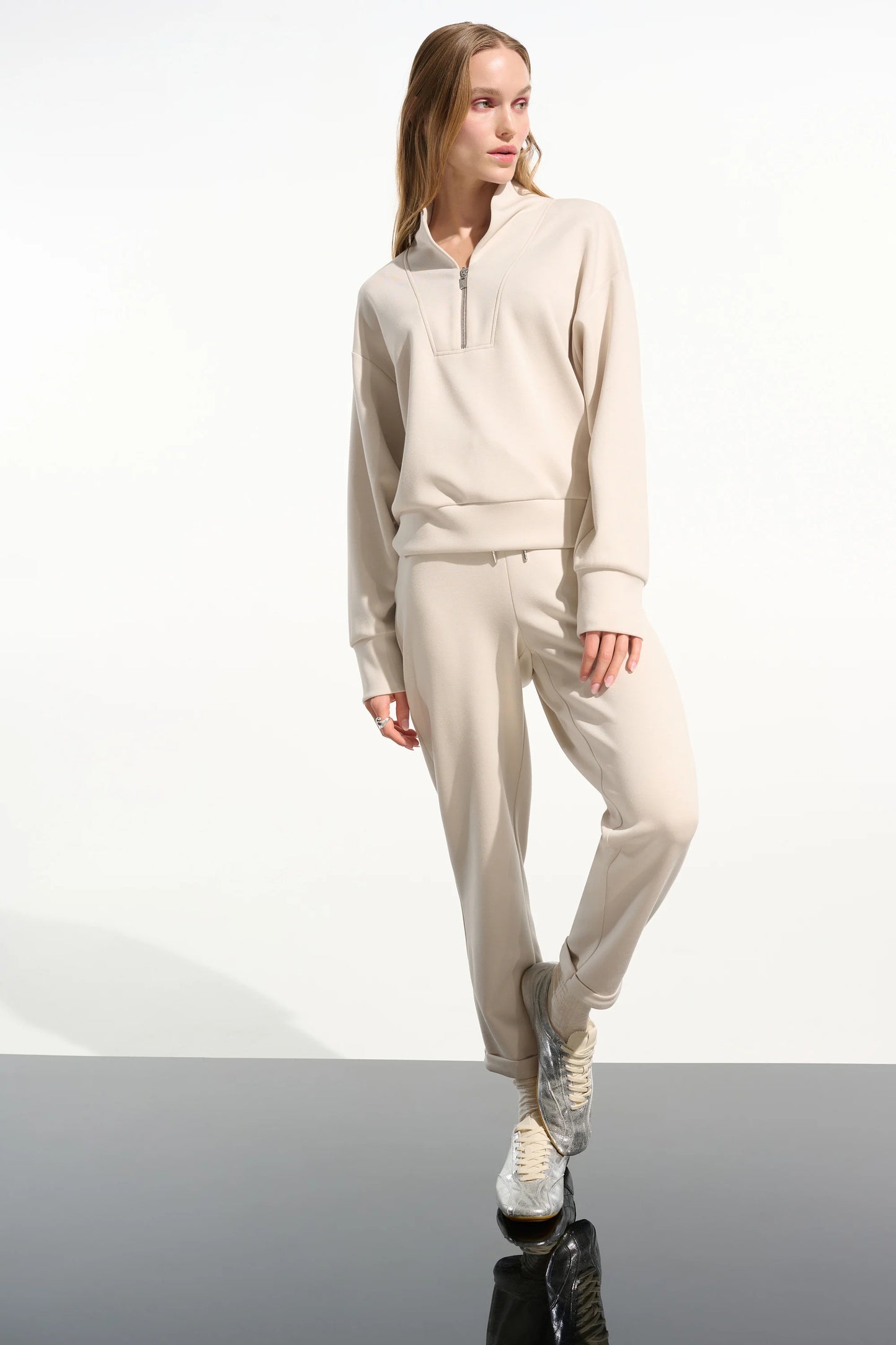 Joseph Ribkoff Scuba Jersey Boxy Sweatshirt With High Collar and Front Zipper 261610