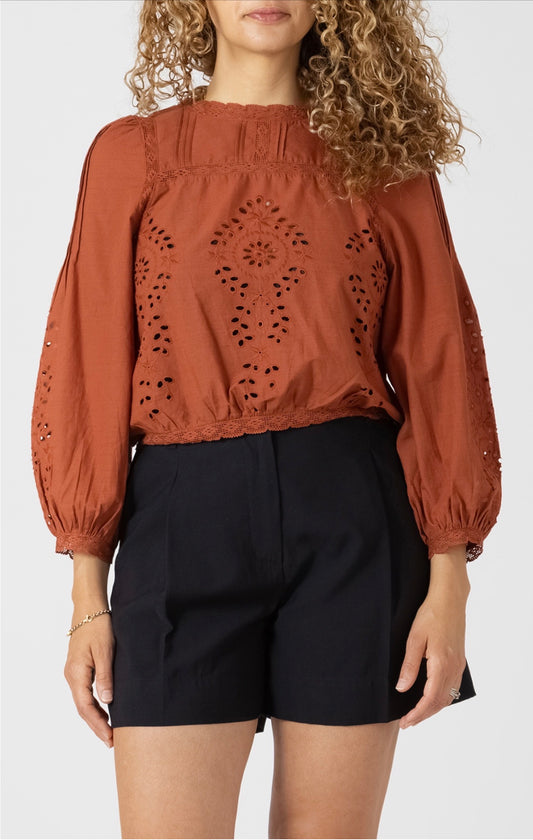 Black Tape Lace Detailed Blouse Teracotta