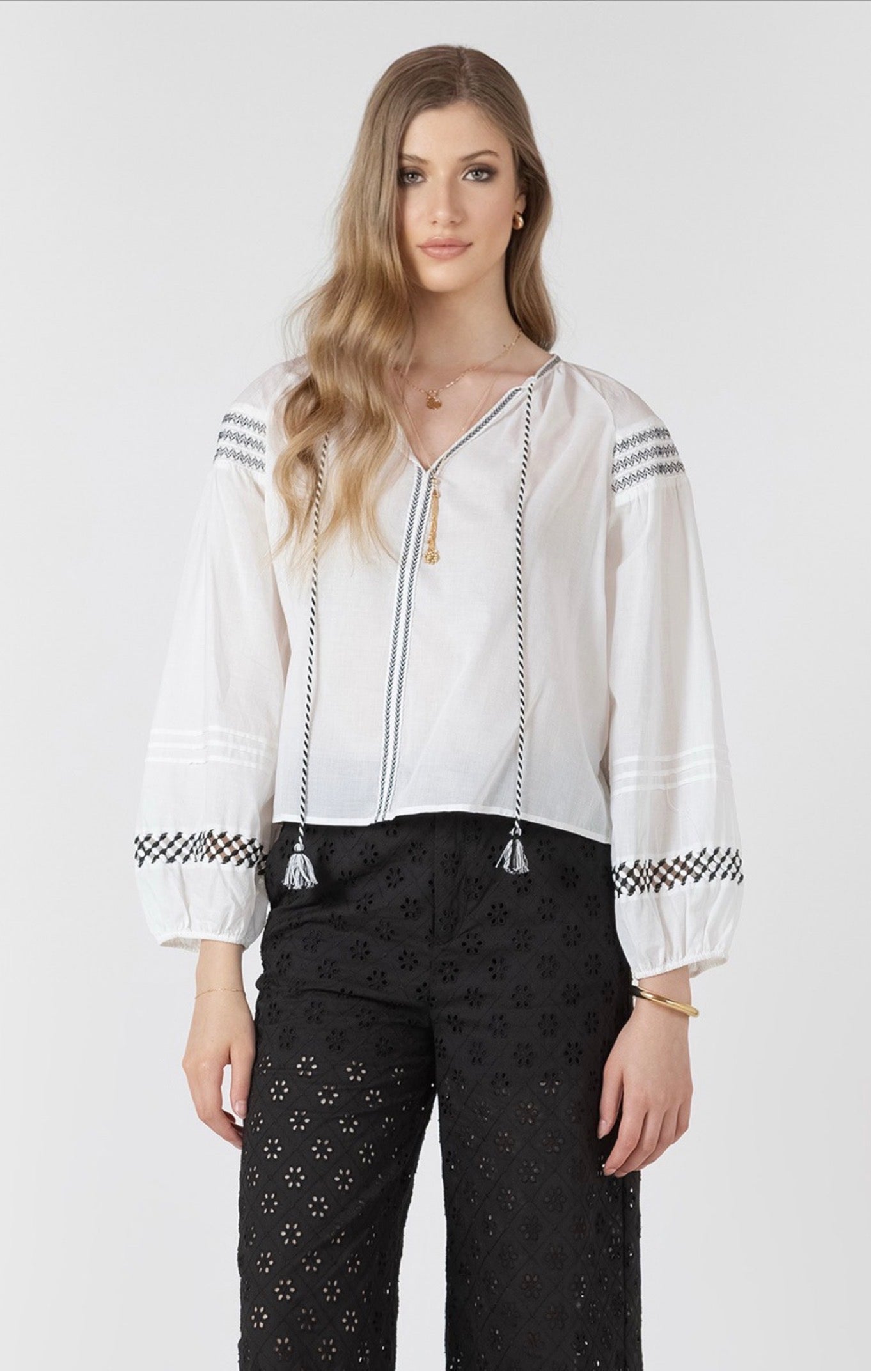 Black Tape Embroidered Detail Blouse