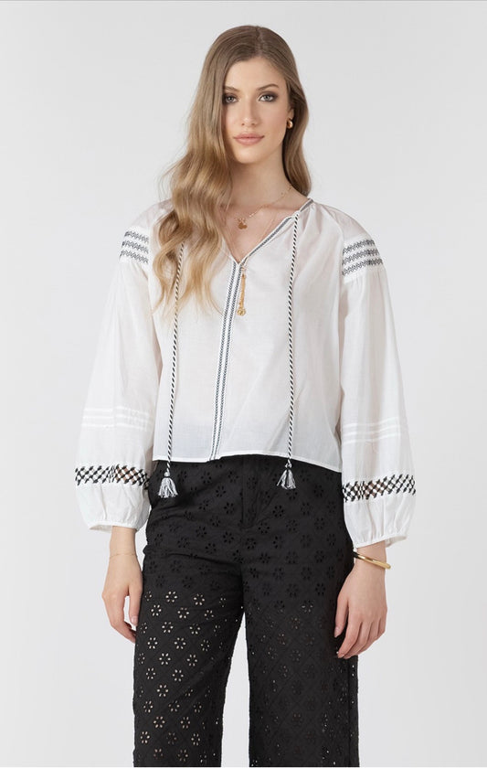 Black Tape Embroidered Detail Blouse