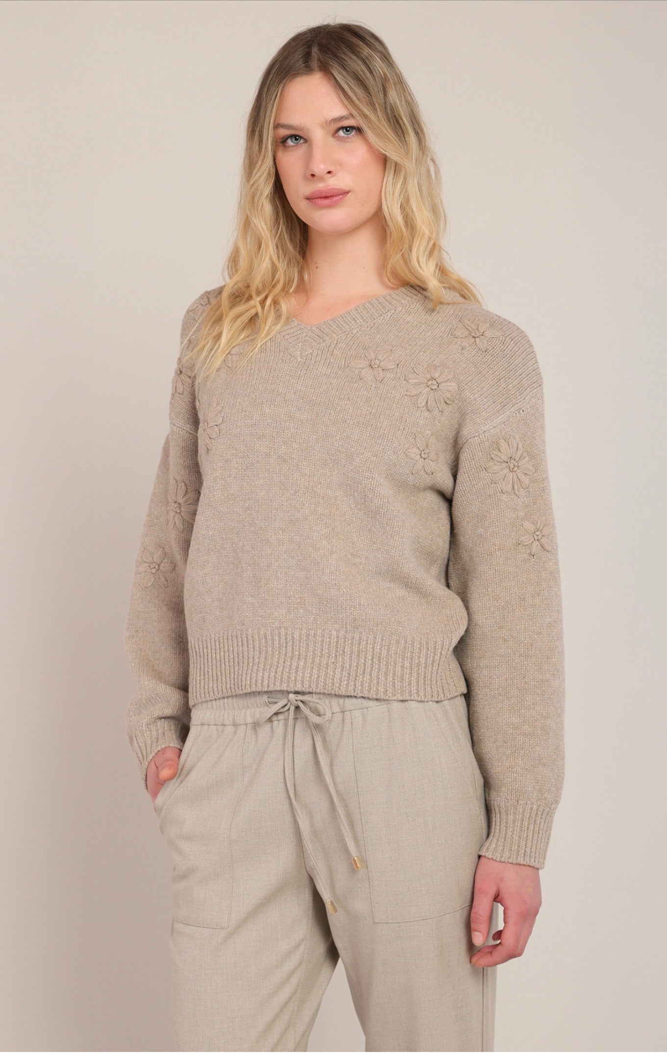 Room 34 Flower Embroidered Sweater
