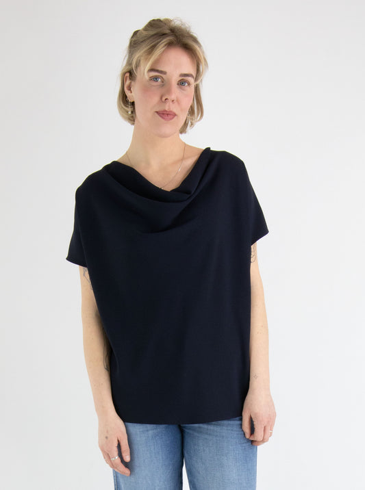 Joseph Ribkoff Woven Cowl Neck Top Midnight Blue 241099