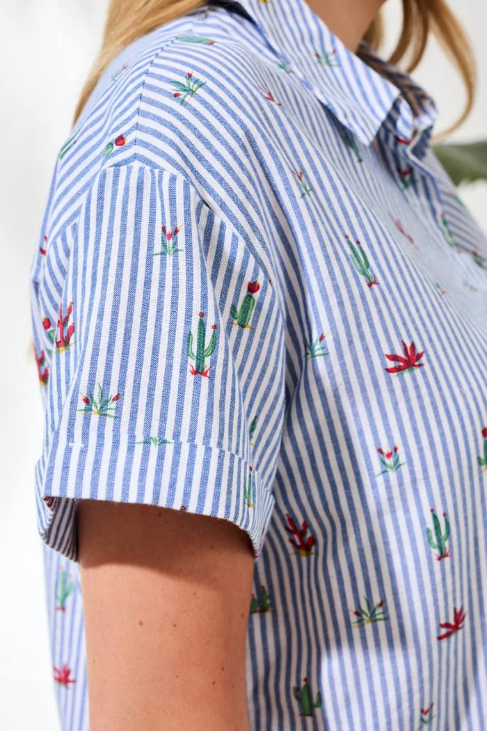 Tribal Cotton Stripe Short Sleeve Blouse
