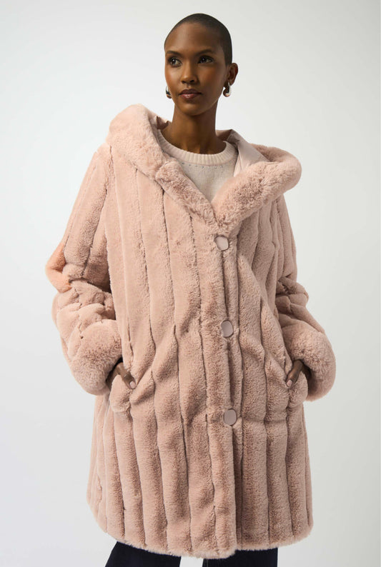 Joseph Ribkoff Faux Fur Reversible Hooded Coat Rosé 253926