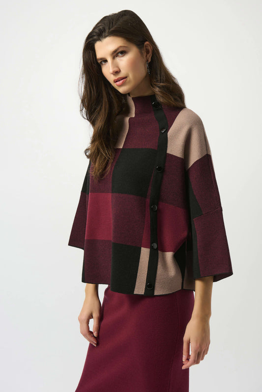 Joseph Ribkoff Plaid Jacquard Sweater Knit Top 243948F25