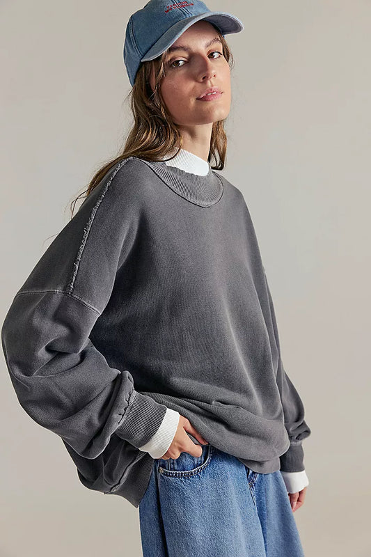 Free People Palm Springs Pullover Sweatshirt Washed Black