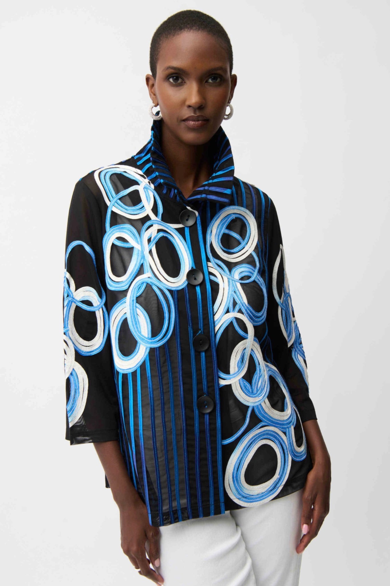 Joseph Ribkoff Satin And Mesh Soutache Jacket With Bell Sleeves 261904