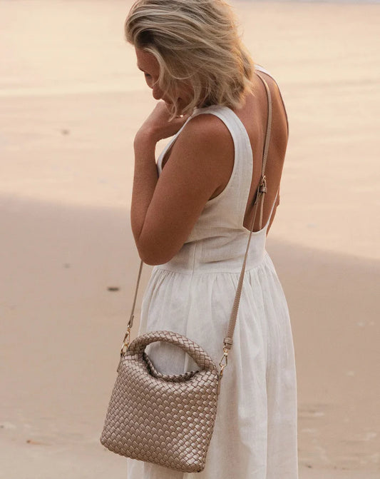 Louenhide Gabby Mini Woven Crossbody Bag Pink Champagne