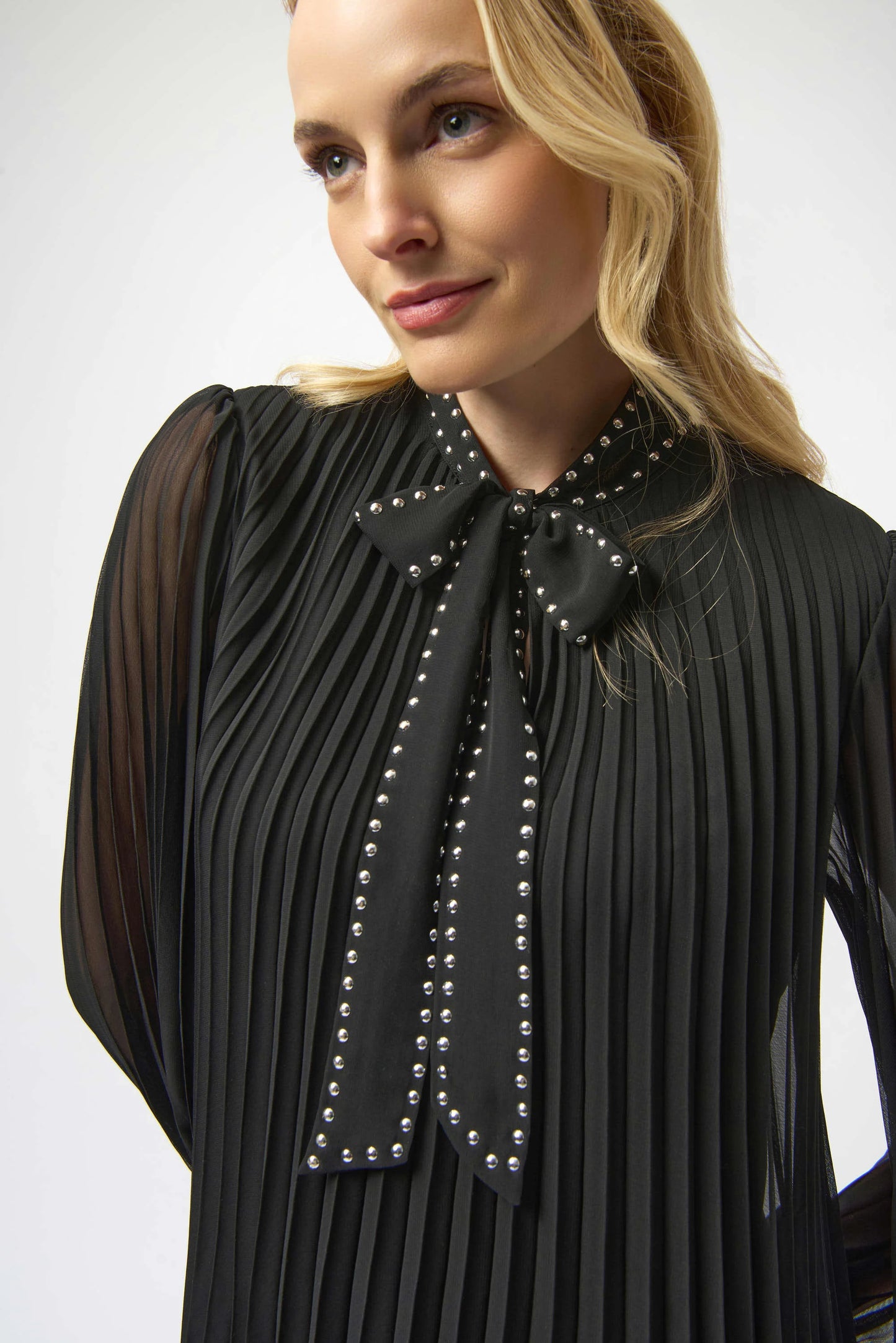 Joseph Ribkoff Pleated Chiffon Aline Dress with Neck Tie 254902
