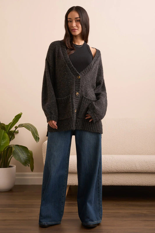 Tribal Blue Thread Oversized Cardigan Black