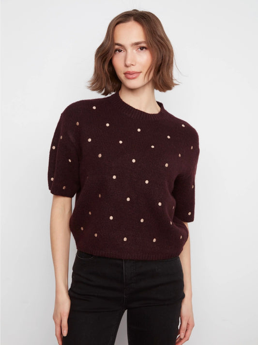 Charlie B Polka Dot Elbow Sleeve Sweater
