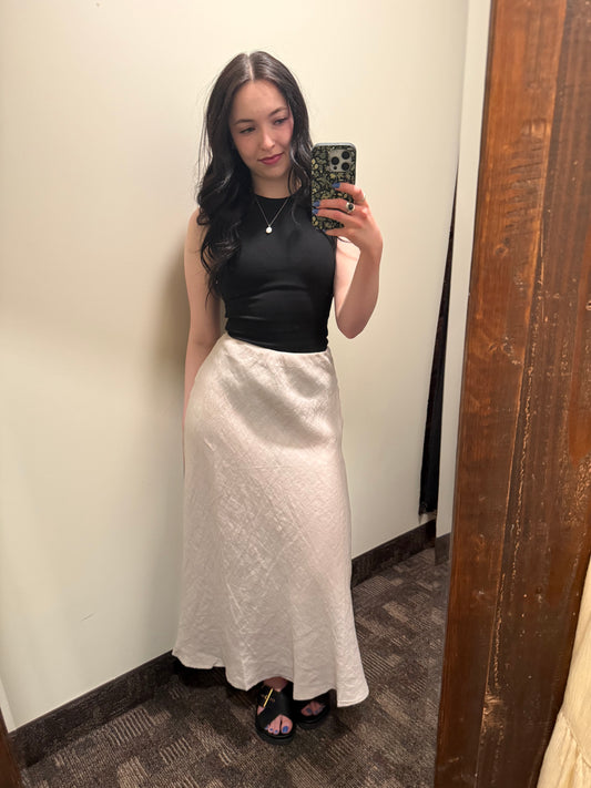 Pistache Linen Slip Skirt Beige