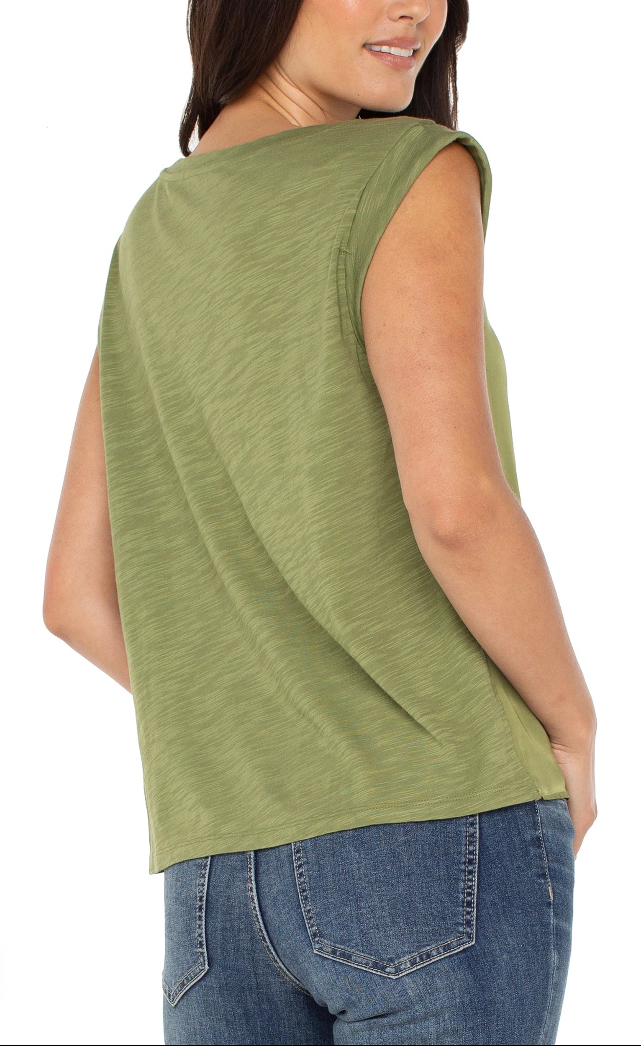 Liverpool Sleeveless Woven Top Artichoke
