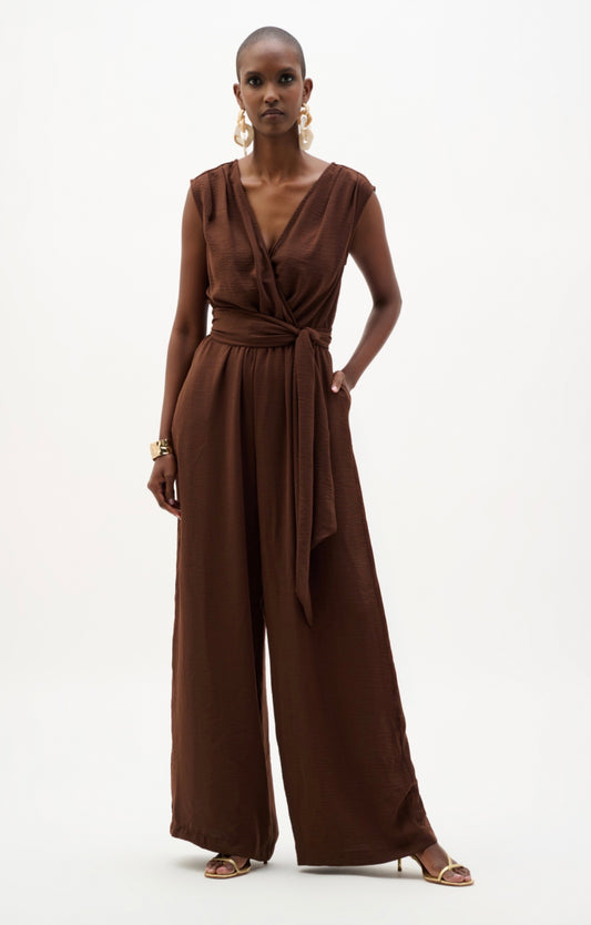 Joseph Ribkoff Woven Gauze Wide Leg Pull-On Jumpsuit Mahogany 262104
