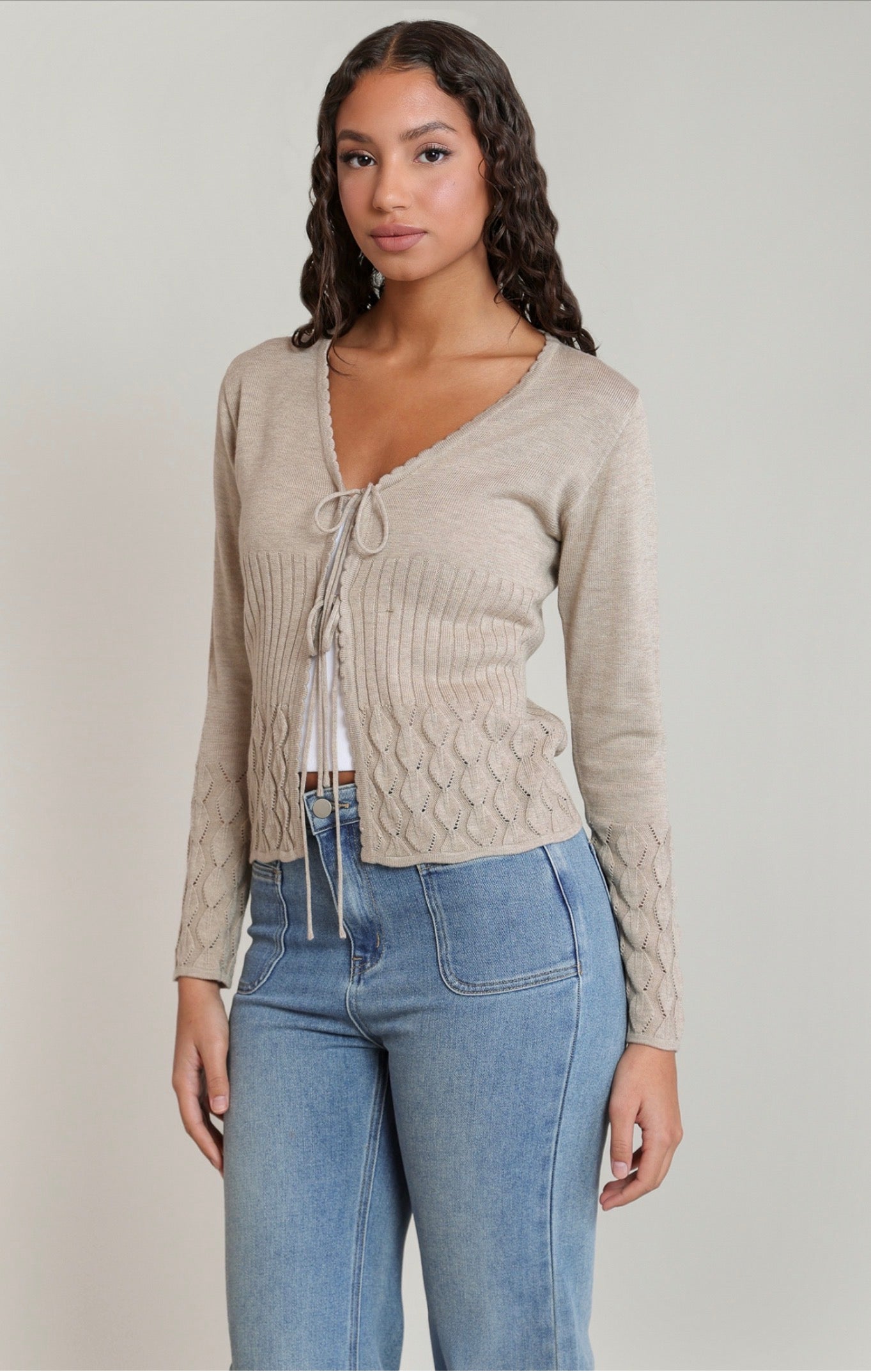 Dex Front Tie Cardigan Oatmeal