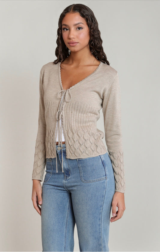 Dex Front Tie Cardigan Oatmeal