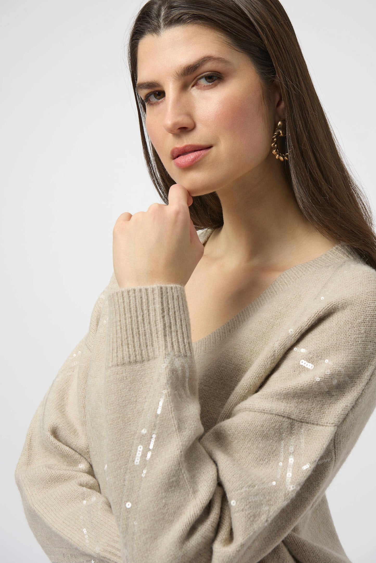 Joseph Ribkoff Sweater Knit Pullover with Sequins Oyster 254949