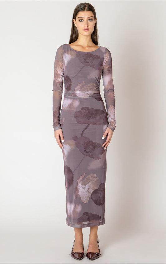 Black Tape Printed Mesh Maxi Dress
