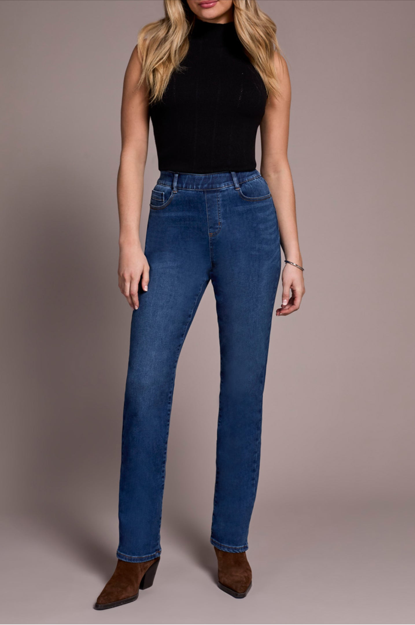 Tribal Sophia Pull On Straight Leg Jeans Faded Blue