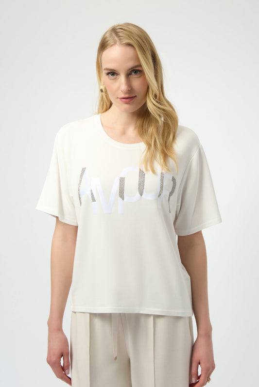 Joseph Ribkoff Amour Knit T-Shirt with Rhinestone Detail 254958