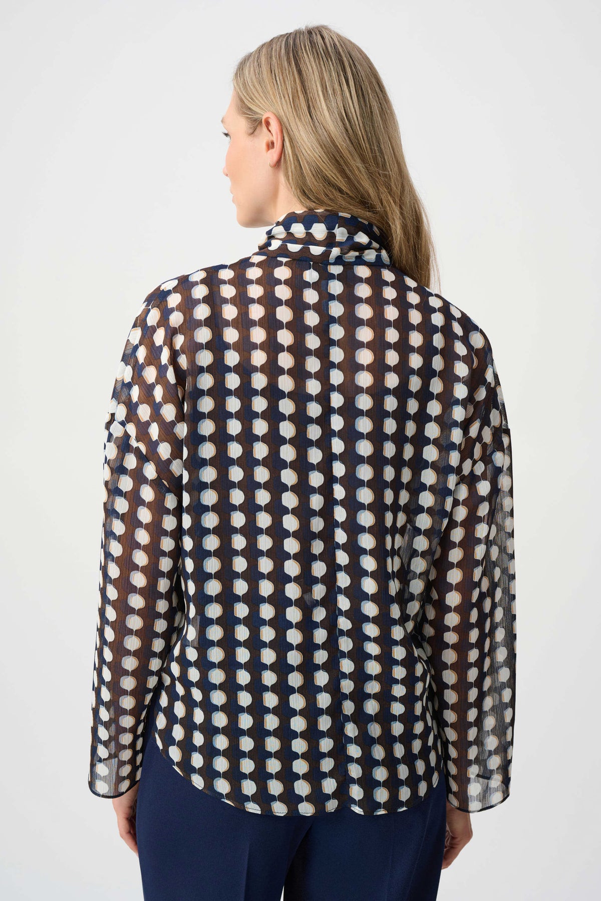 Chiffon Geometric-Print Tie-Neck Blouse
263102