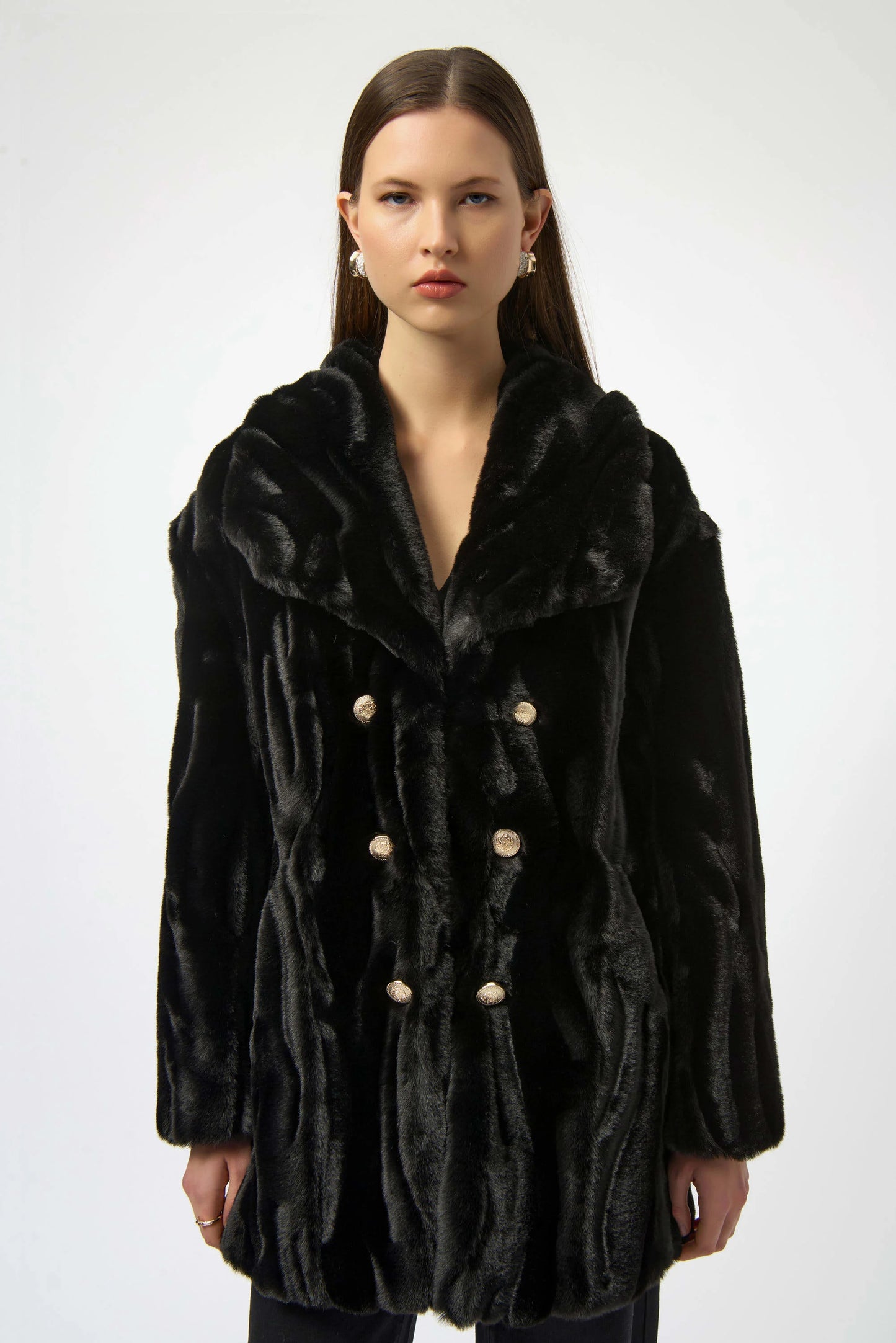 Joseph Ribkoff Textured Faux Fur Shawl Collar Coat 254908