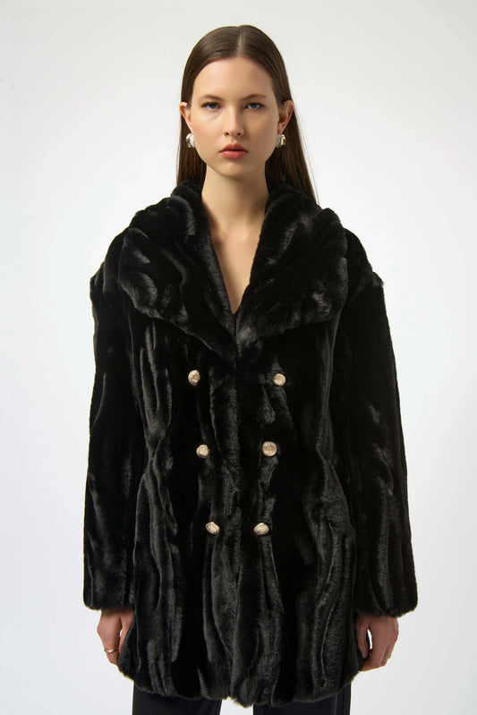 Joseph Ribkoff Textured Faux Fur Shawl Collar Coat 254908