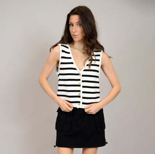 RD Style Meta Striped Button Up Sweater Vest