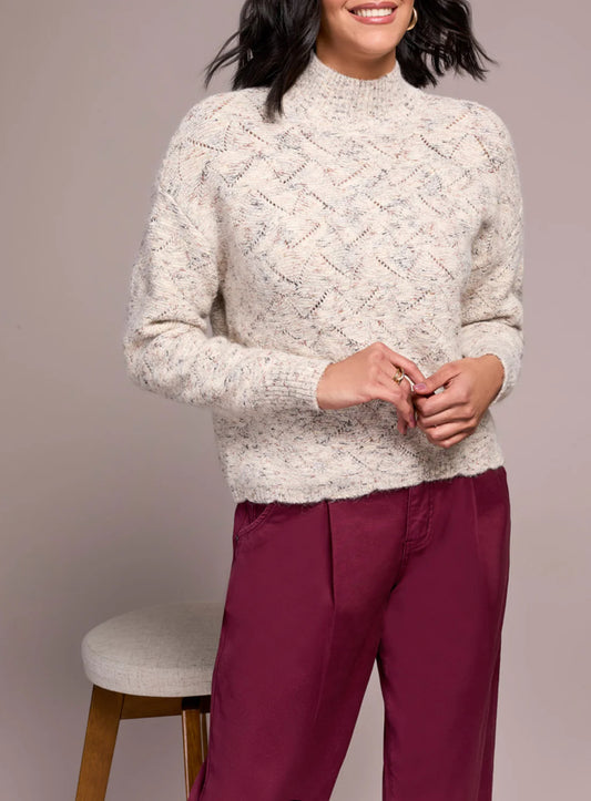 Tribal High Neck Knit Sweater Cream