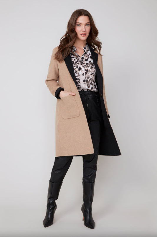 Renuar Reversible Long Wool Coat Black/Tan