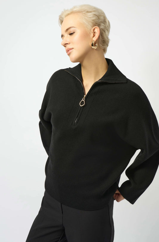 Joseph Ribkoff Sweater Knit Boxy Pullover With Zipped Collar Black 253963