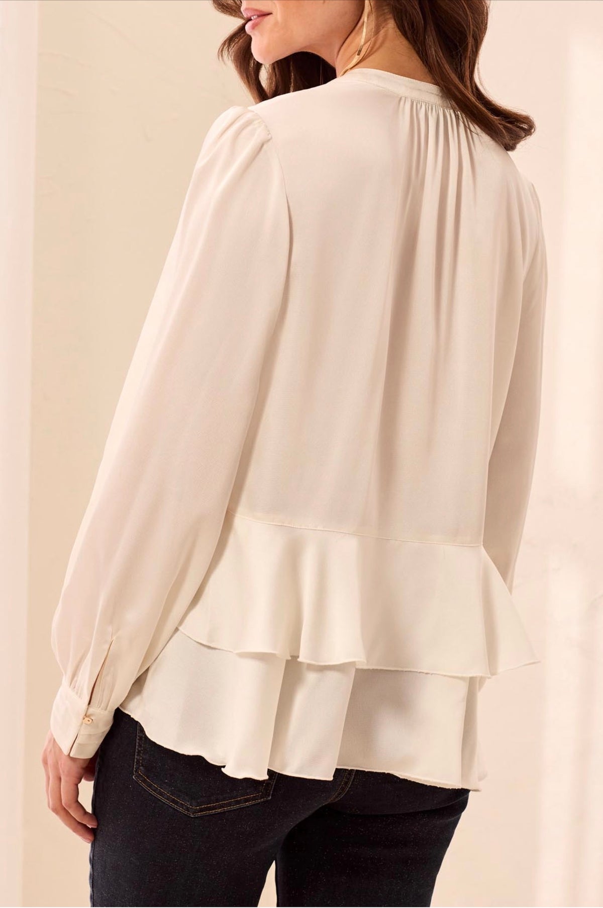 Tribal Tiered Hem Blouse Cream