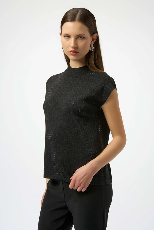 Joseph Ribkoff Sweater Knit Sleeveless Pullover with Iron-On Detail Black 254935