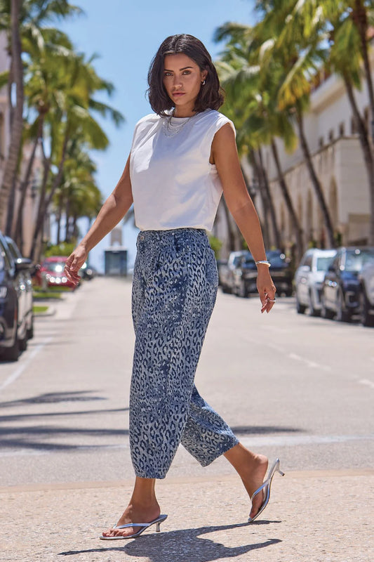 Tribal Audrey Barrel Blue Leopard Print Jeans