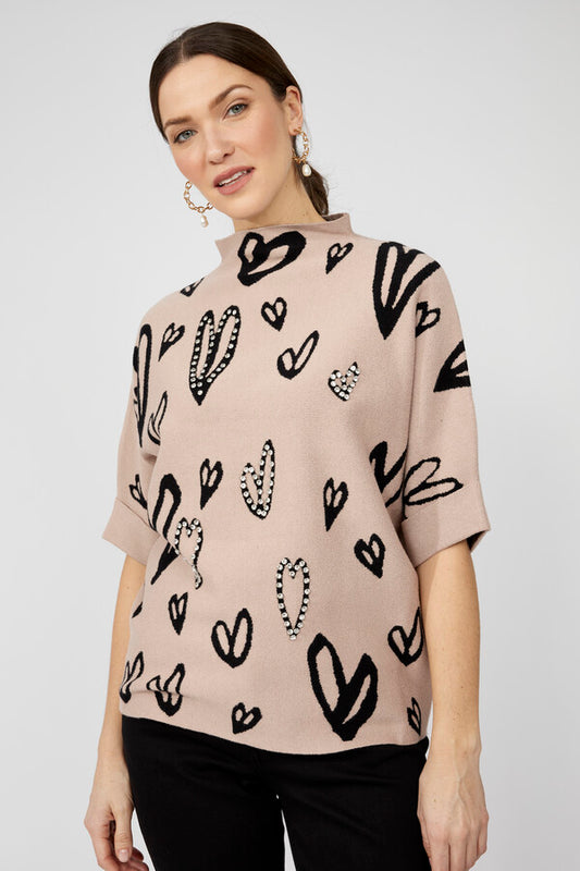 Frank Lyman Mock Neck Jewel Embellished Pullover Style 253721