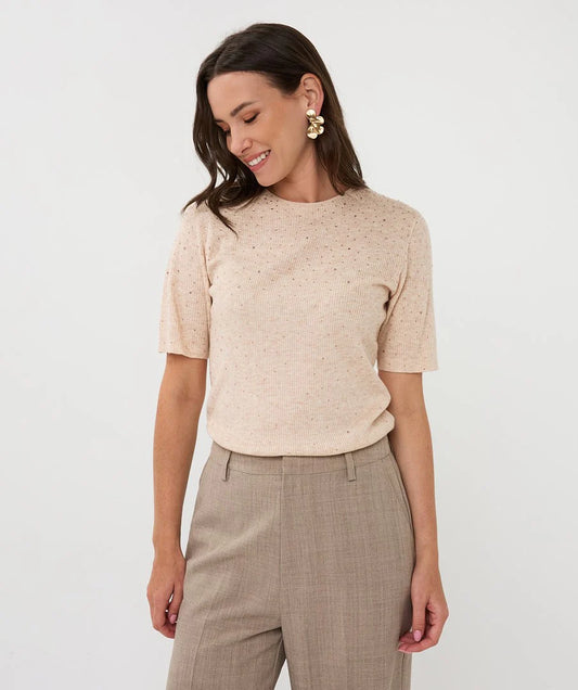 Esqualo Rhinestone Top Natural