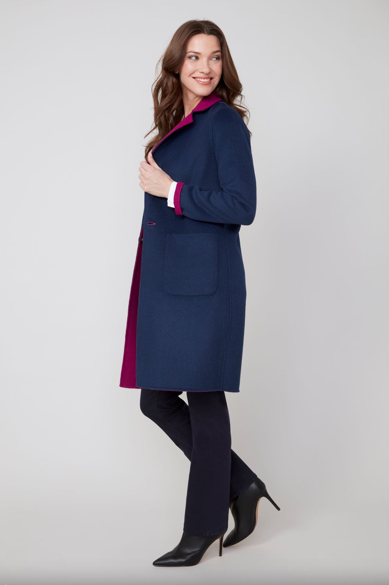 Renuar Reversible Long Wool Coat Mulberry/Navy