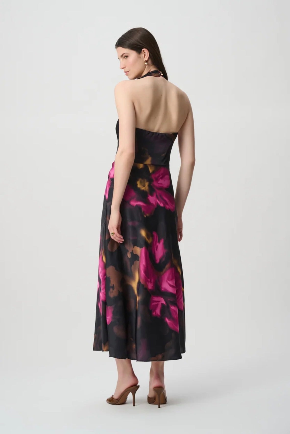 Joseph Ribkoff Edit 57 Floral Satin Halter Midi Dress