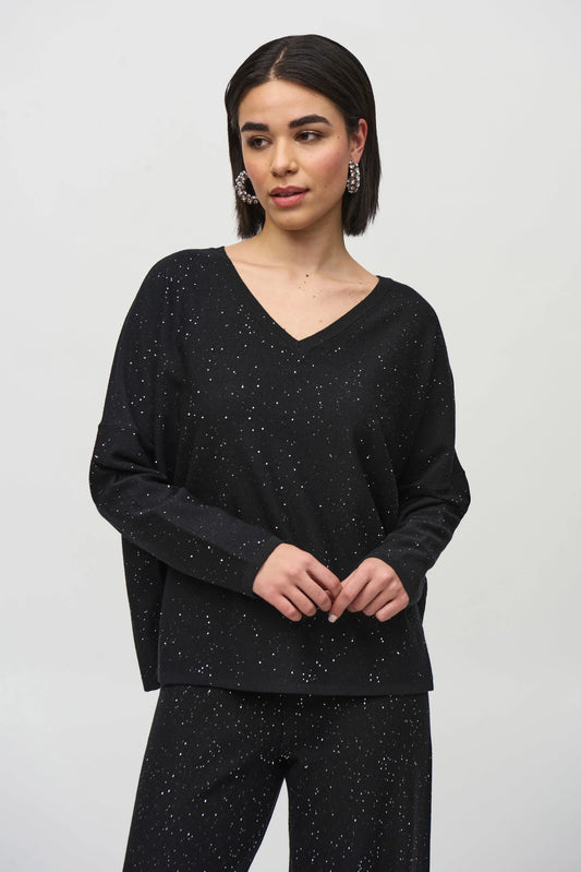 Joseph Ribkoff Sequined Sweater Knit Boxy Top Black244921F25