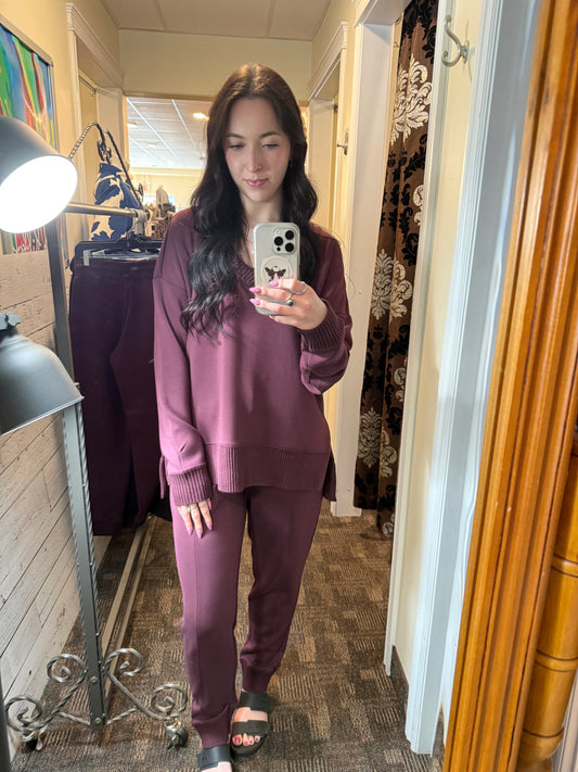 RD Style Vixie V-Neck Soft Knit Top Prune