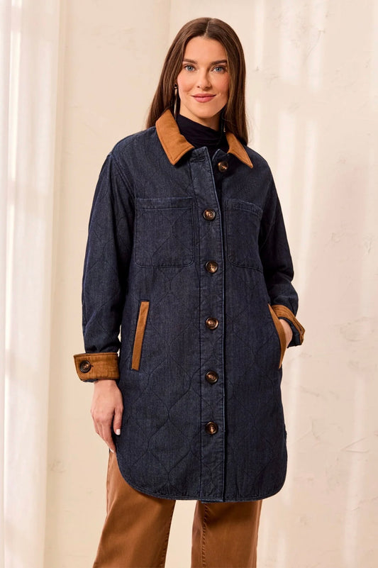 Tribal Denim Quilted Button Up Jacket