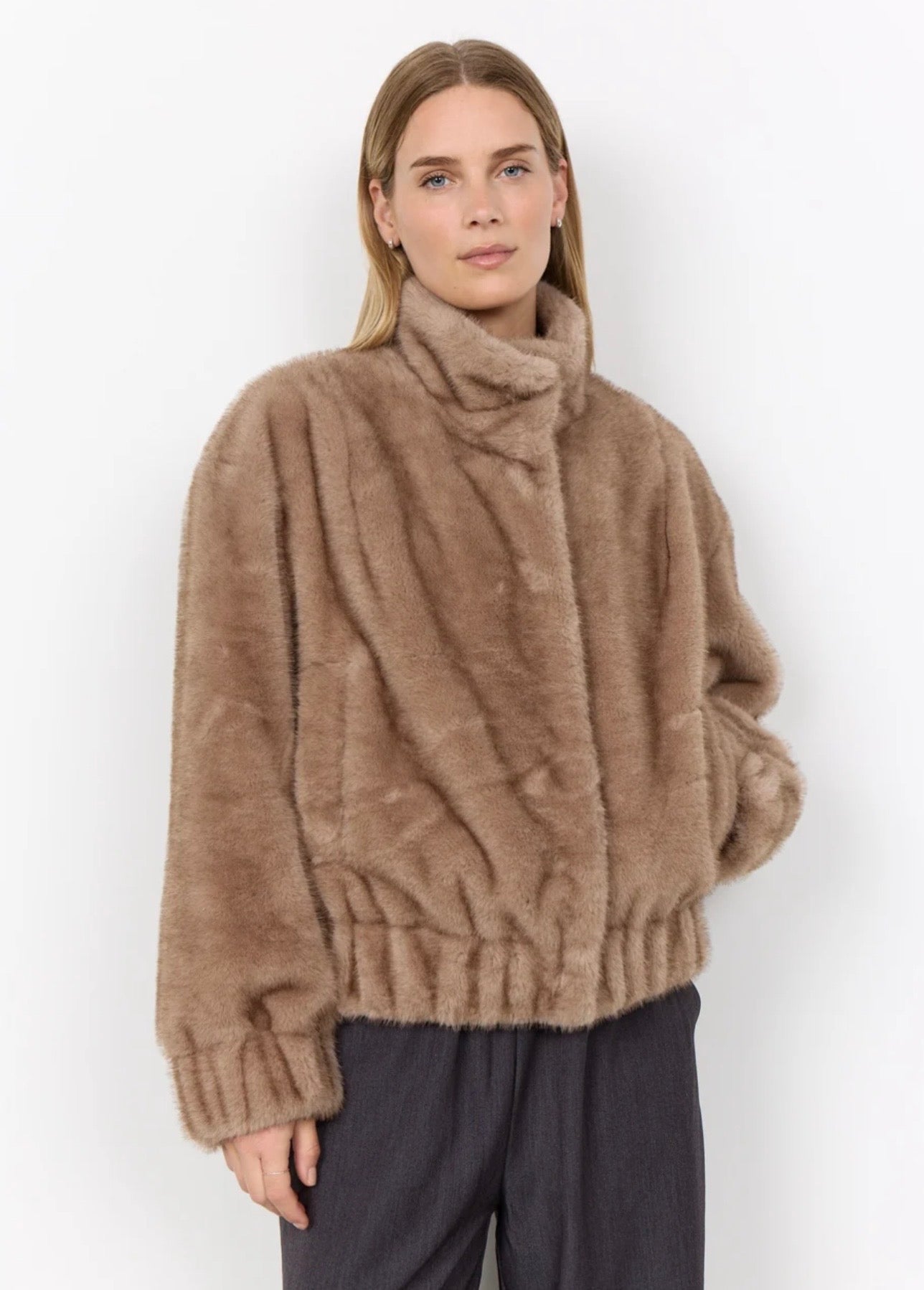 Soya Concept Haye Faux Fur Jacket Camel