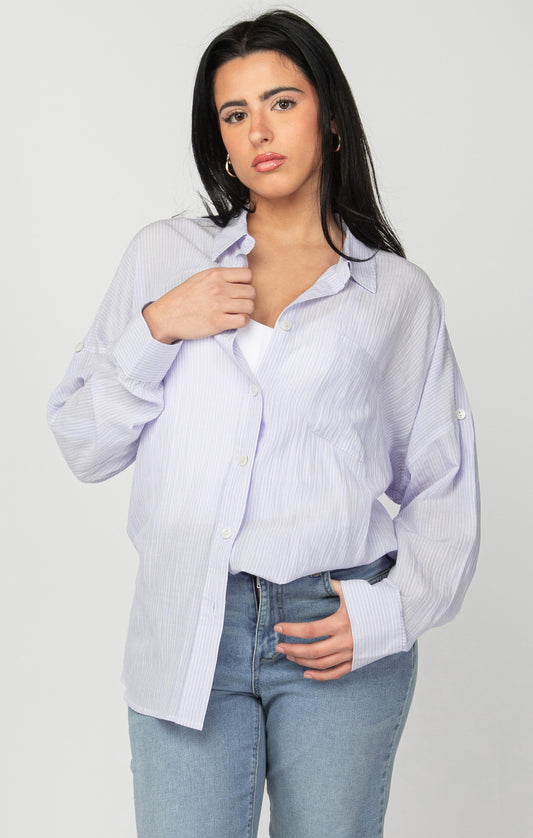 Oversized Shirt Blue/Pink Stripe