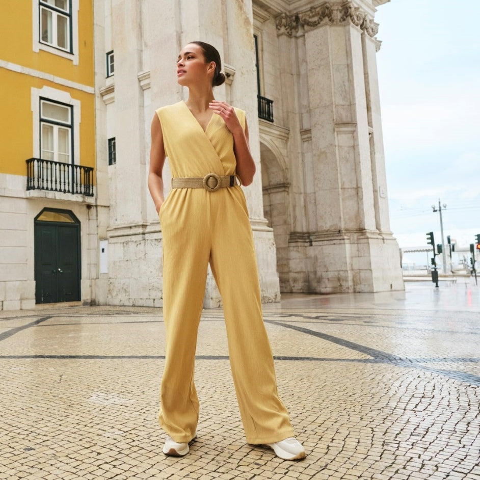 Esqualo Belted Jumpsuit Yellow