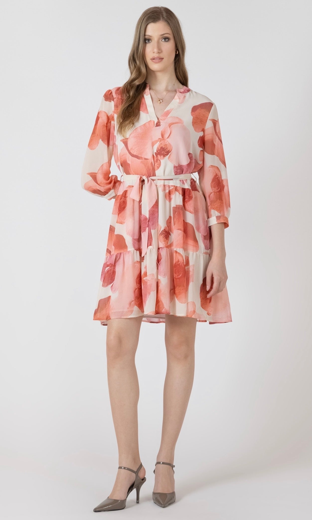 Black Tape Tiered Belted Dress