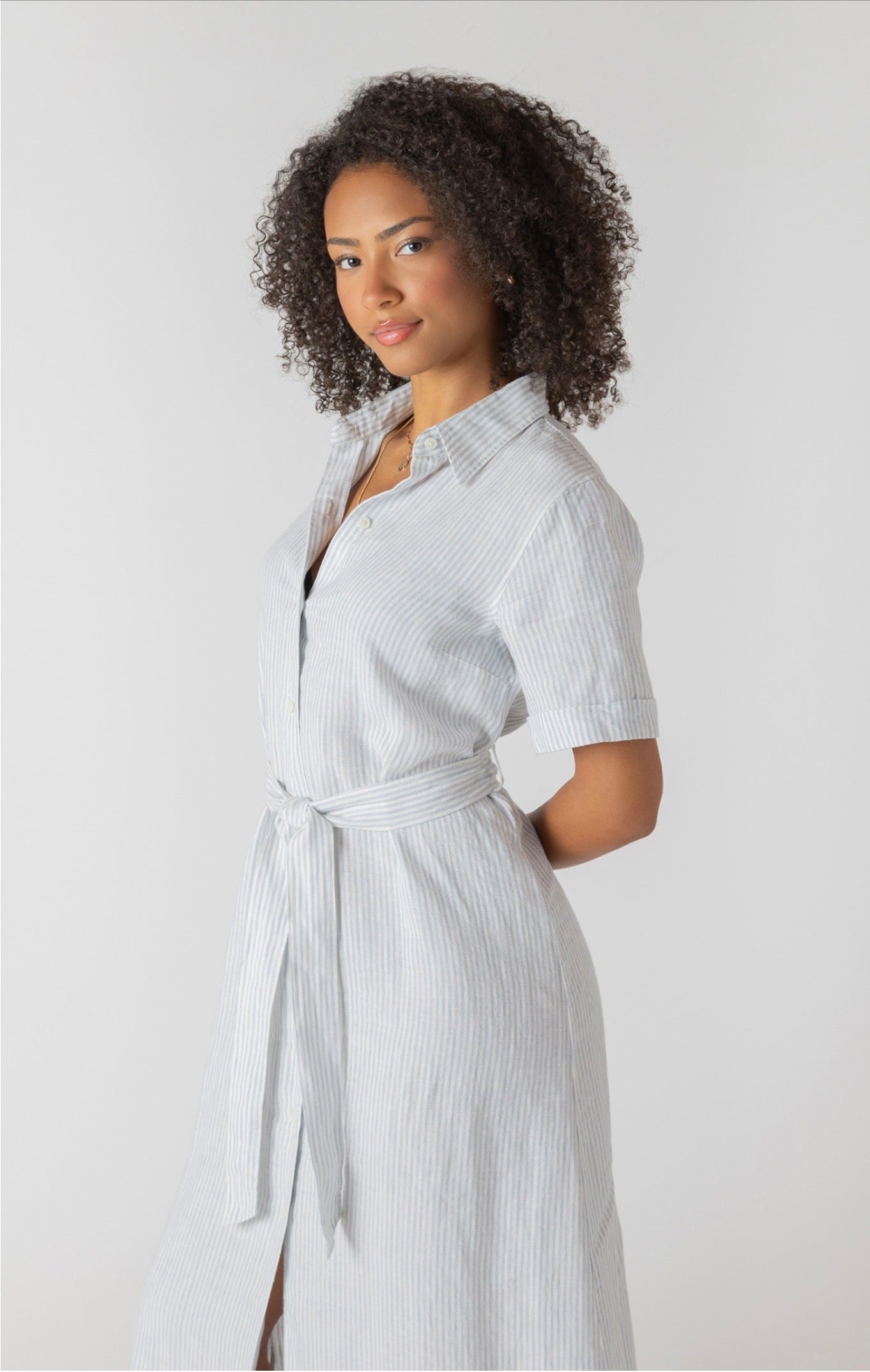 Room 34 Belted Short Dress Blue Stripe