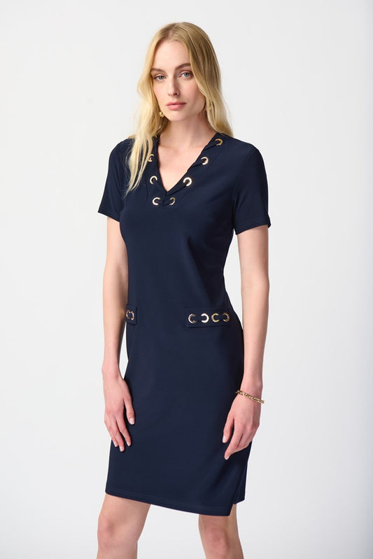 Joseph Ribkoff Silky Knit Shift Dress With Eyelets 241012